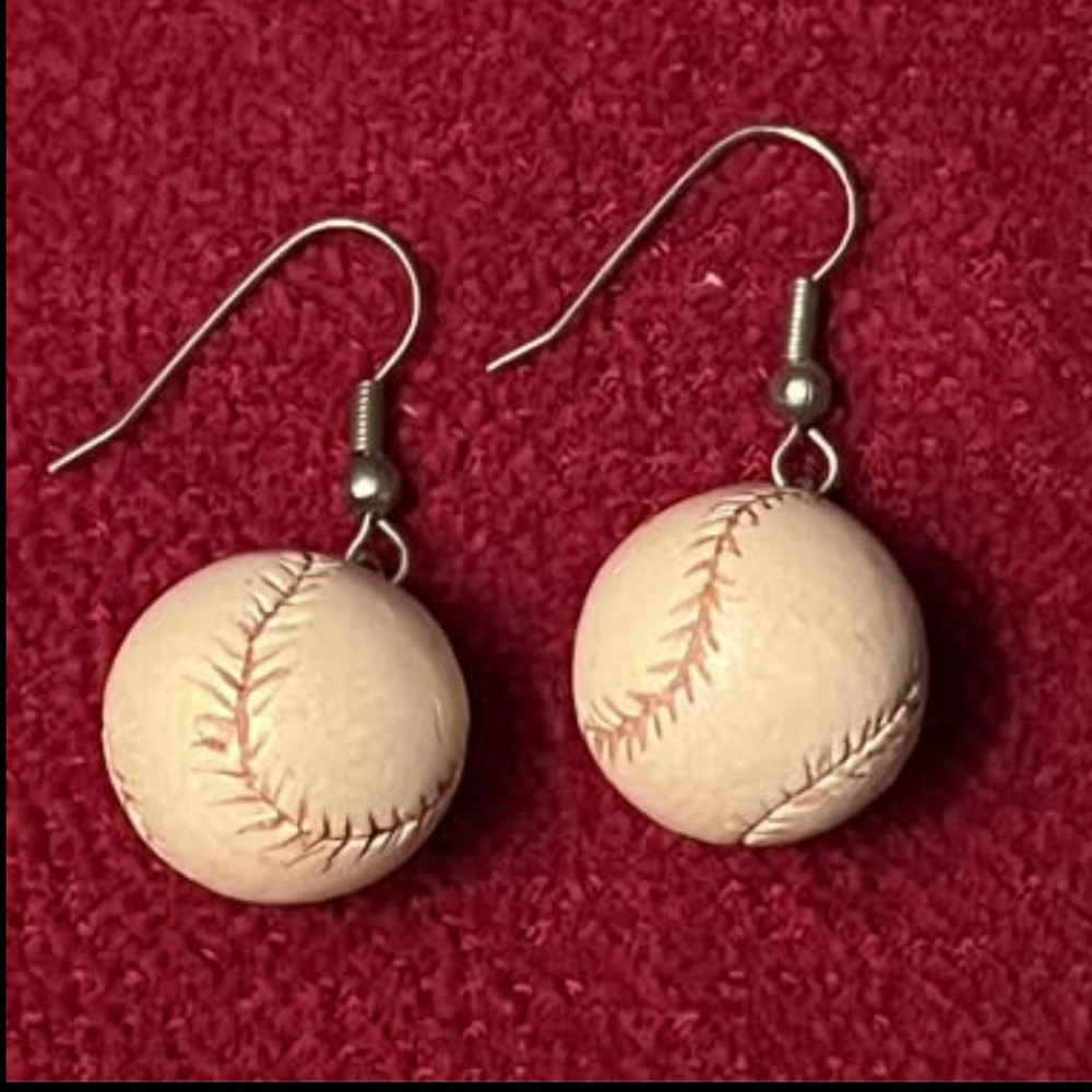 Baseball Earrings with Silver Hooks
